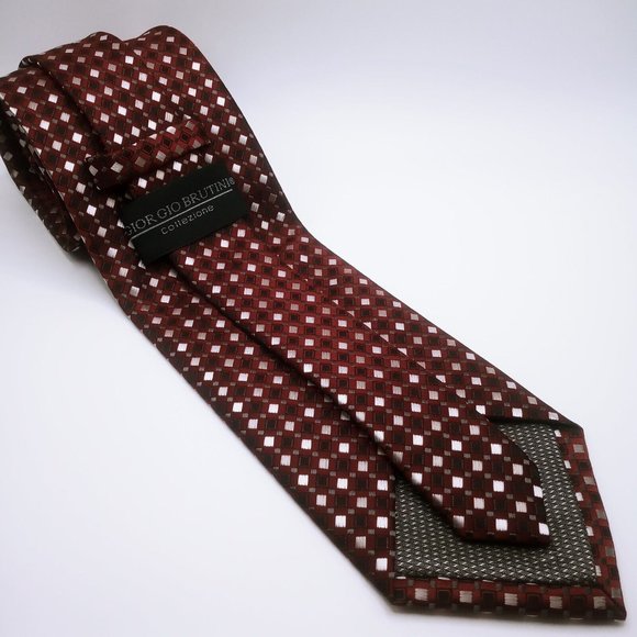 Giorgio Brutini Collezione Men's Tie Maroon Silver Geometric Diamond Print Ties - Picture 4 of 11